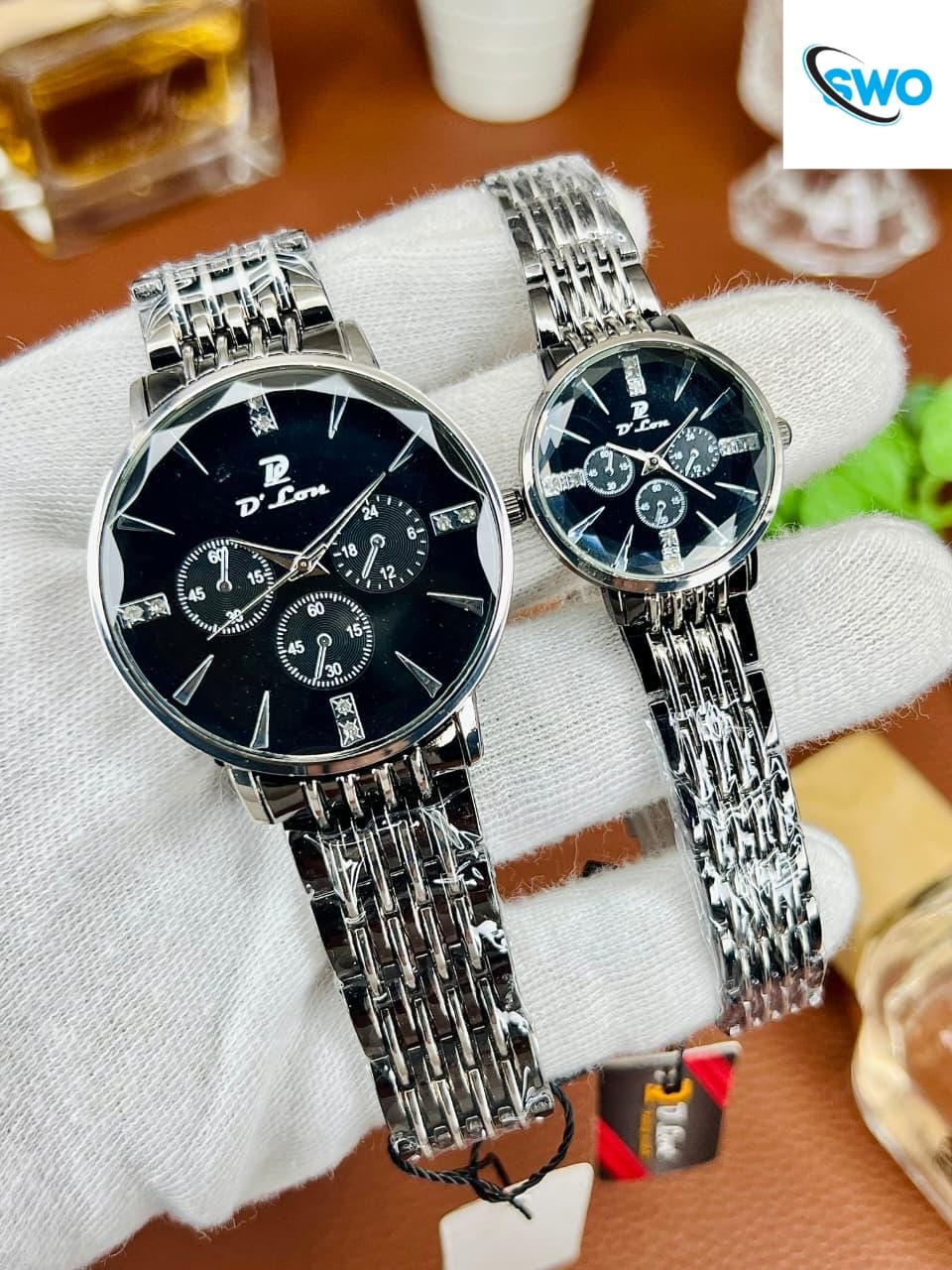 Stylish Couple Watch Set with Steel Chain | Push Lock | Premium Finish