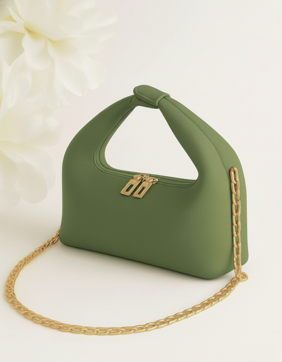 Chic Moss Green Padded Mini Bag with Gold Chain