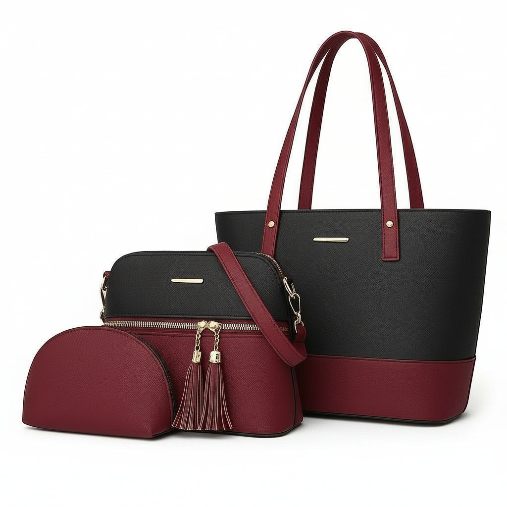 Premium Shoulder Bag Set for Girls – Stylish Handbag, Crossbody & Mini Purse – High-Quality Faux Leather