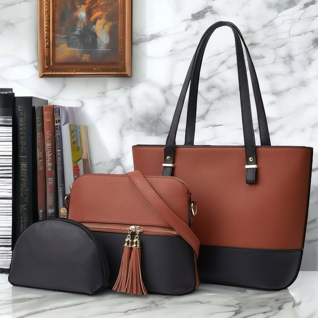 Premium Shoulder Bag Set for Girls – Stylish Handbag, Crossbody & Mini Purse – High-Quality Faux Leather