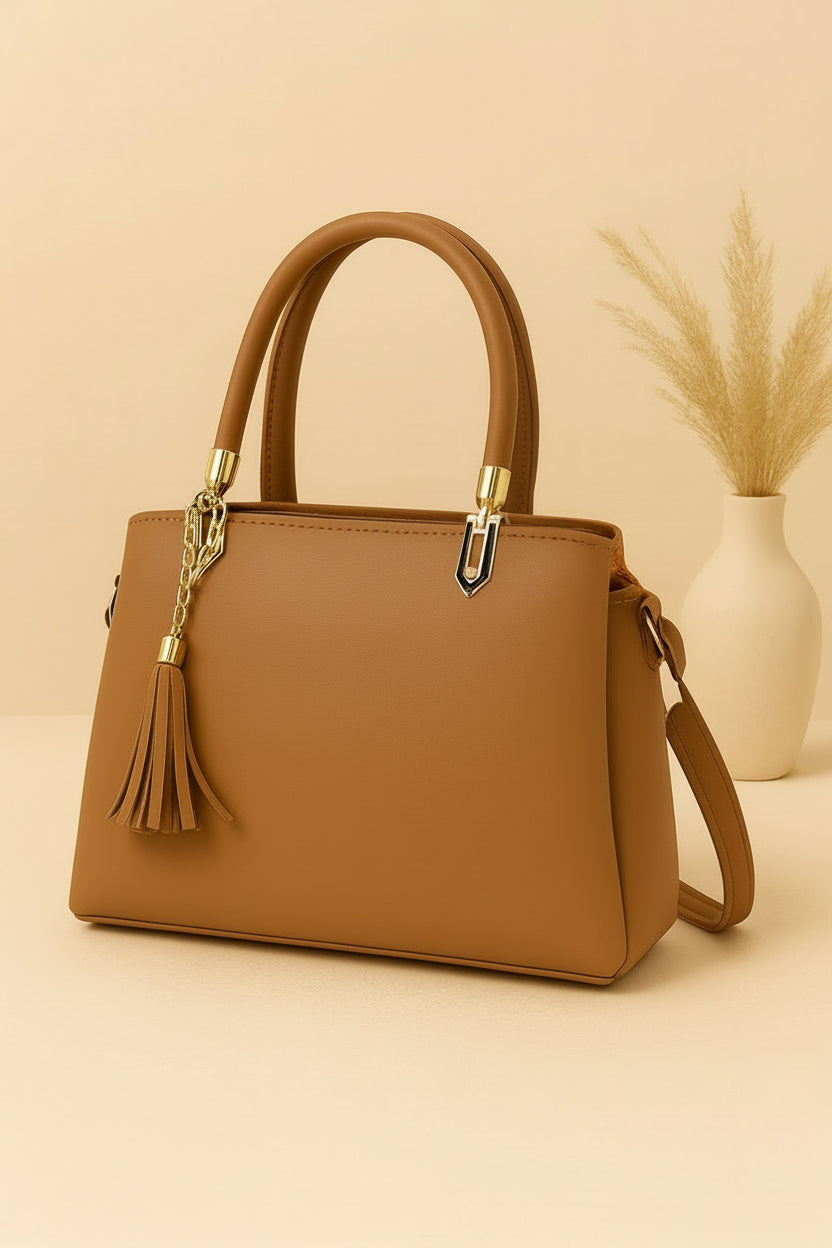 High-Quality Synthetic Leather Handbag – 3 Compartments, Long Adjustable Shoulder Belt Included