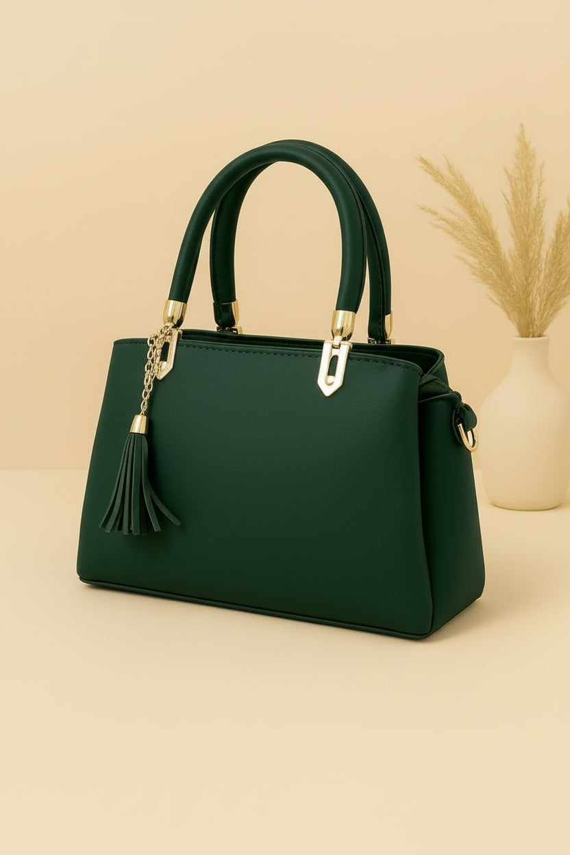 High-Quality Synthetic Leather Handbag – 3 Compartments, Long Adjustable Shoulder Belt Included