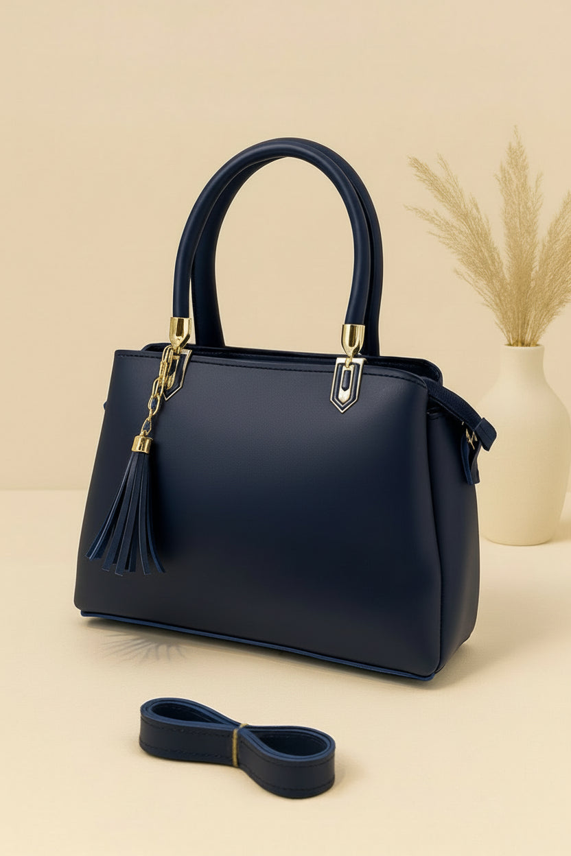 High-Quality Synthetic Leather Handbag – 3 Compartments, Long Adjustable Shoulder Belt Included