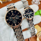 Stylish Couple Watch Set with Steel Chain | Push Lock | Premium Finish