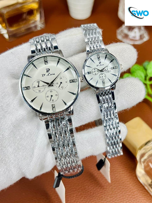 Stylish Couple Watch Set with Steel Chain | Push Lock | Premium Finish