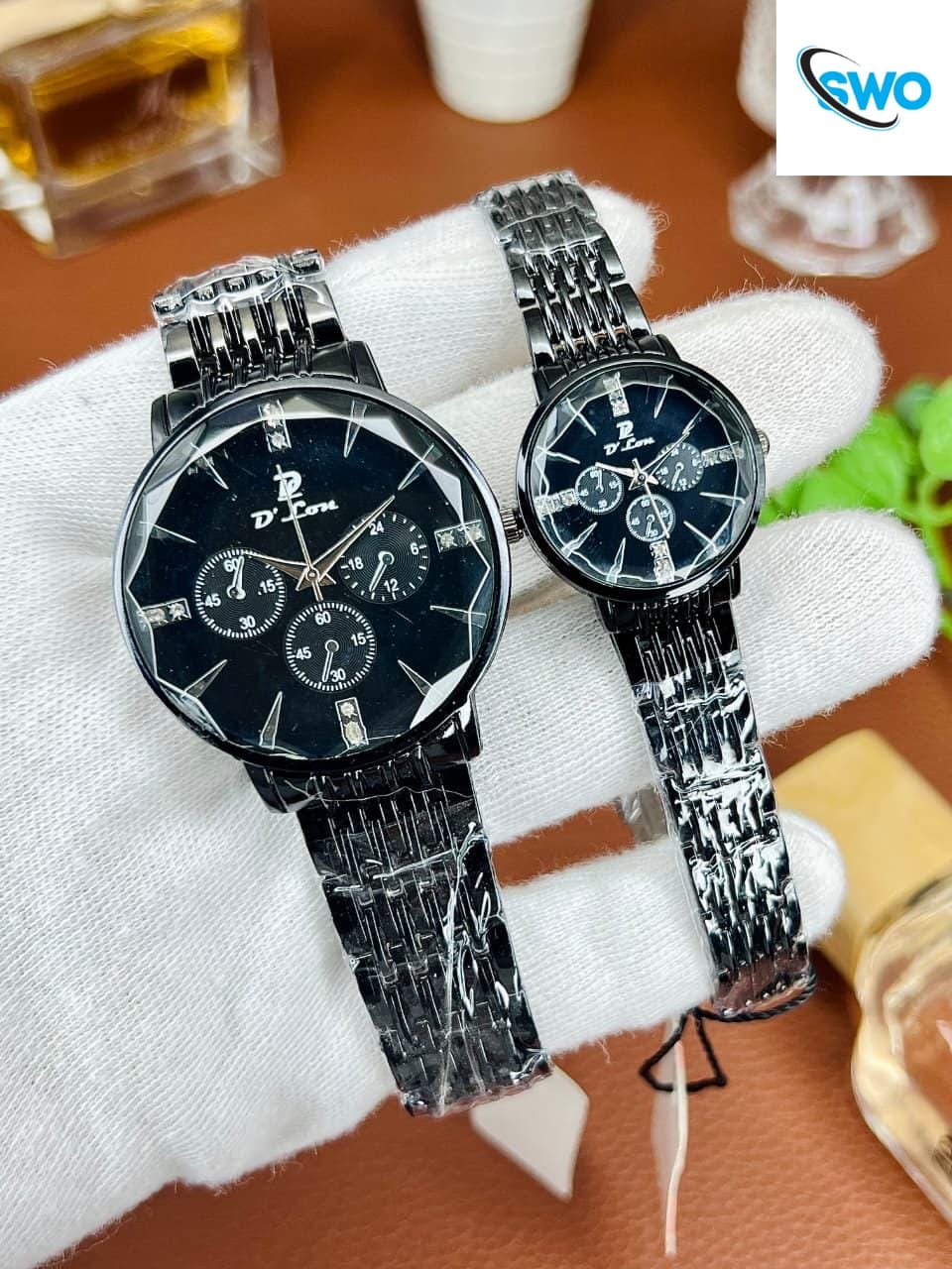 Stylish Couple Watch Set with Steel Chain | Push Lock | Premium Finish