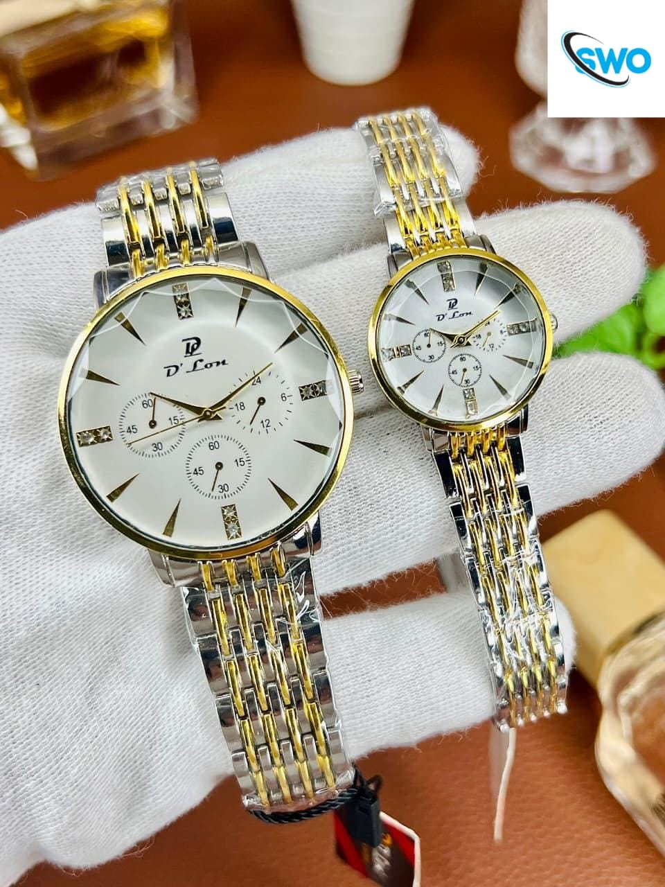 Stylish Couple Watch Set with Steel Chain | Push Lock | Premium Finish