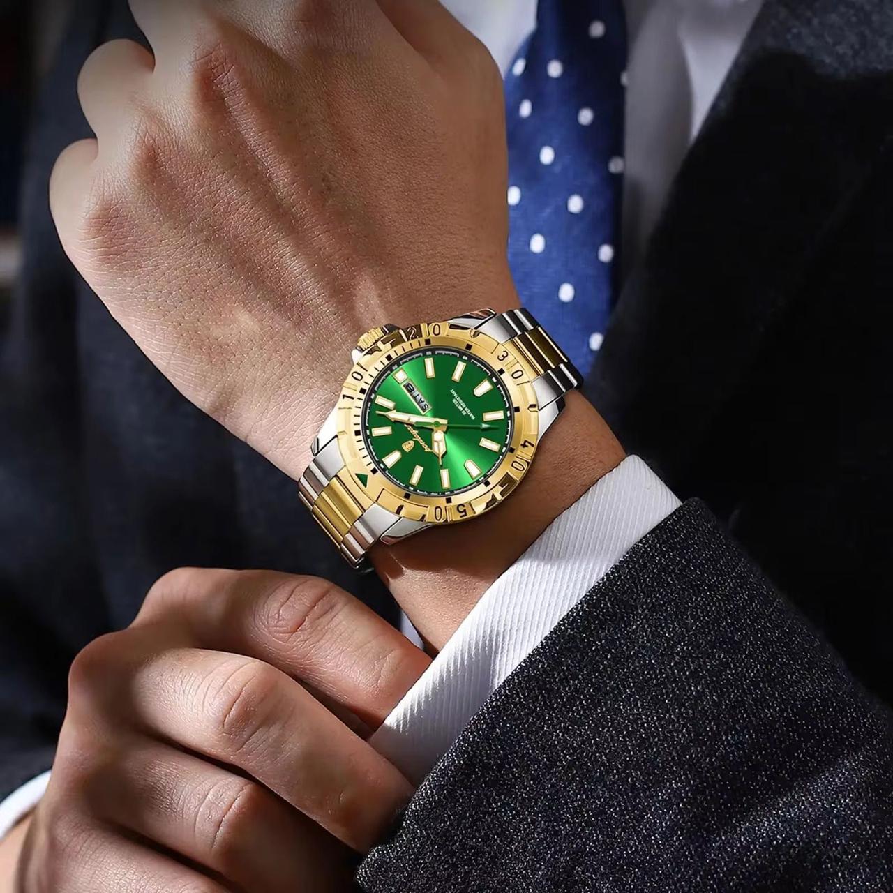 POEDAGAR Gents Chain Watch | Stainless Steel Chain | Day & Date Working