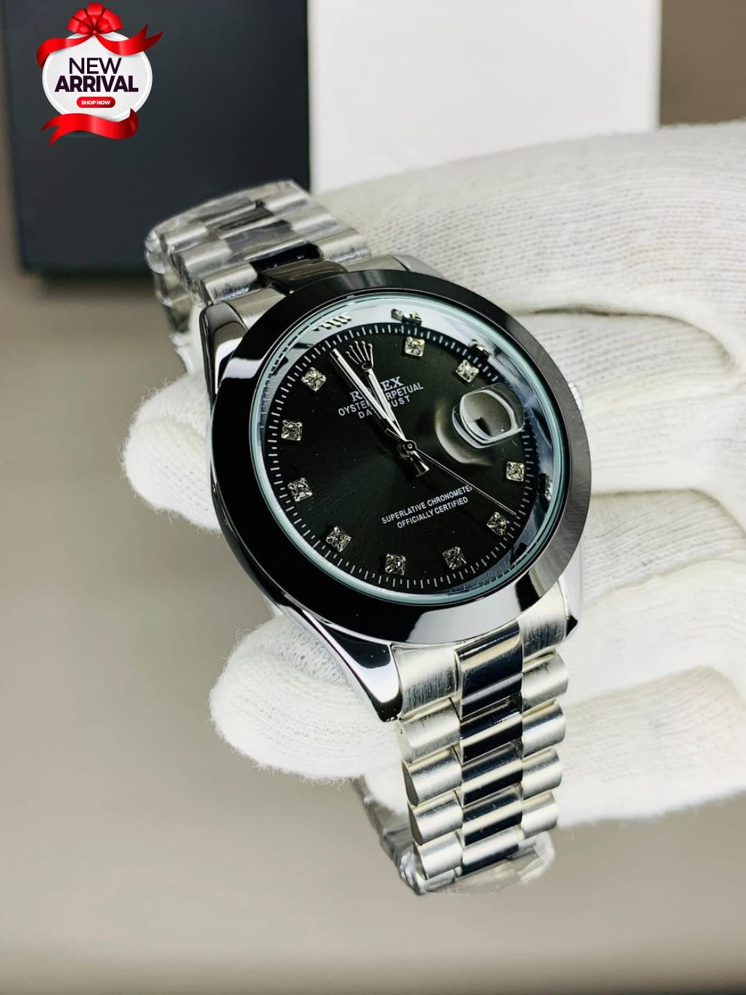 Premium Rolex Regular Stone Gents Watch | Stainless Steel Chain | Crown Lock | Date Working | Quartz