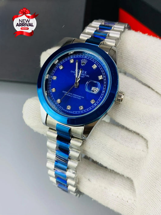 Premium Rolex Regular Stone Gents Watch | Stainless Steel Chain | Crown Lock | Date Working | Quartz