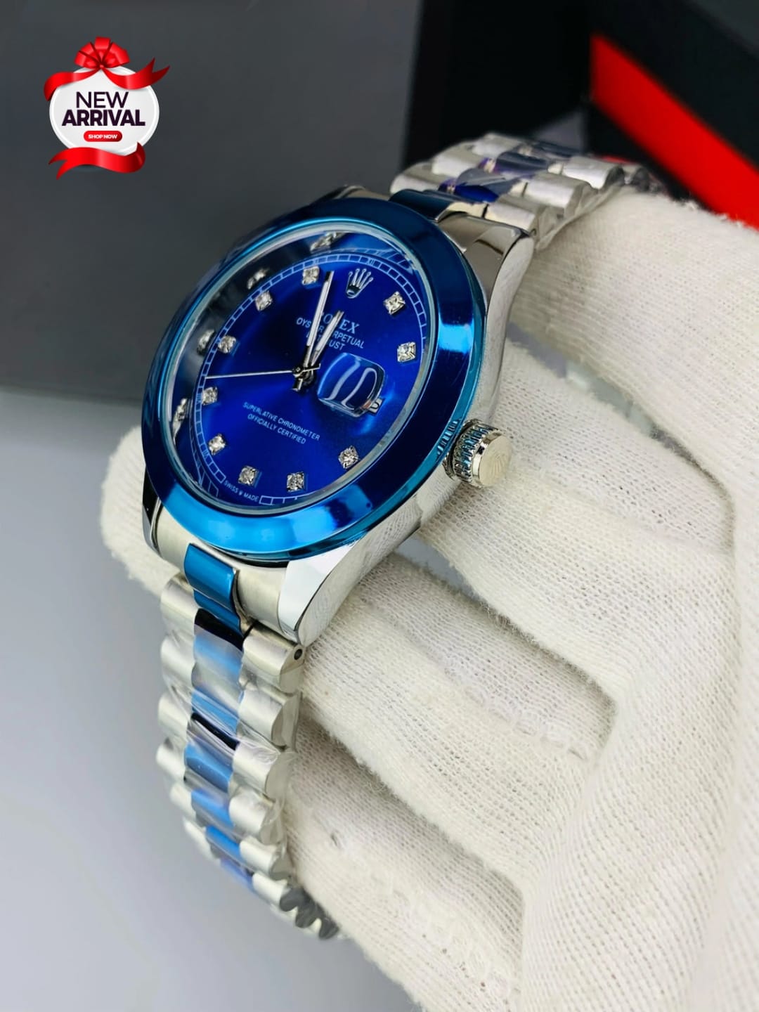 Premium Rolex Regular Stone Gents Watch | Stainless Steel Chain | Crown Lock | Date Working | Quartz