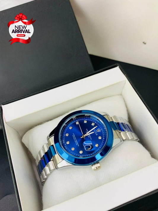 Premium Rolex Regular Stone Gents Watch | Stainless Steel Chain | Crown Lock | Date Working | Quartz