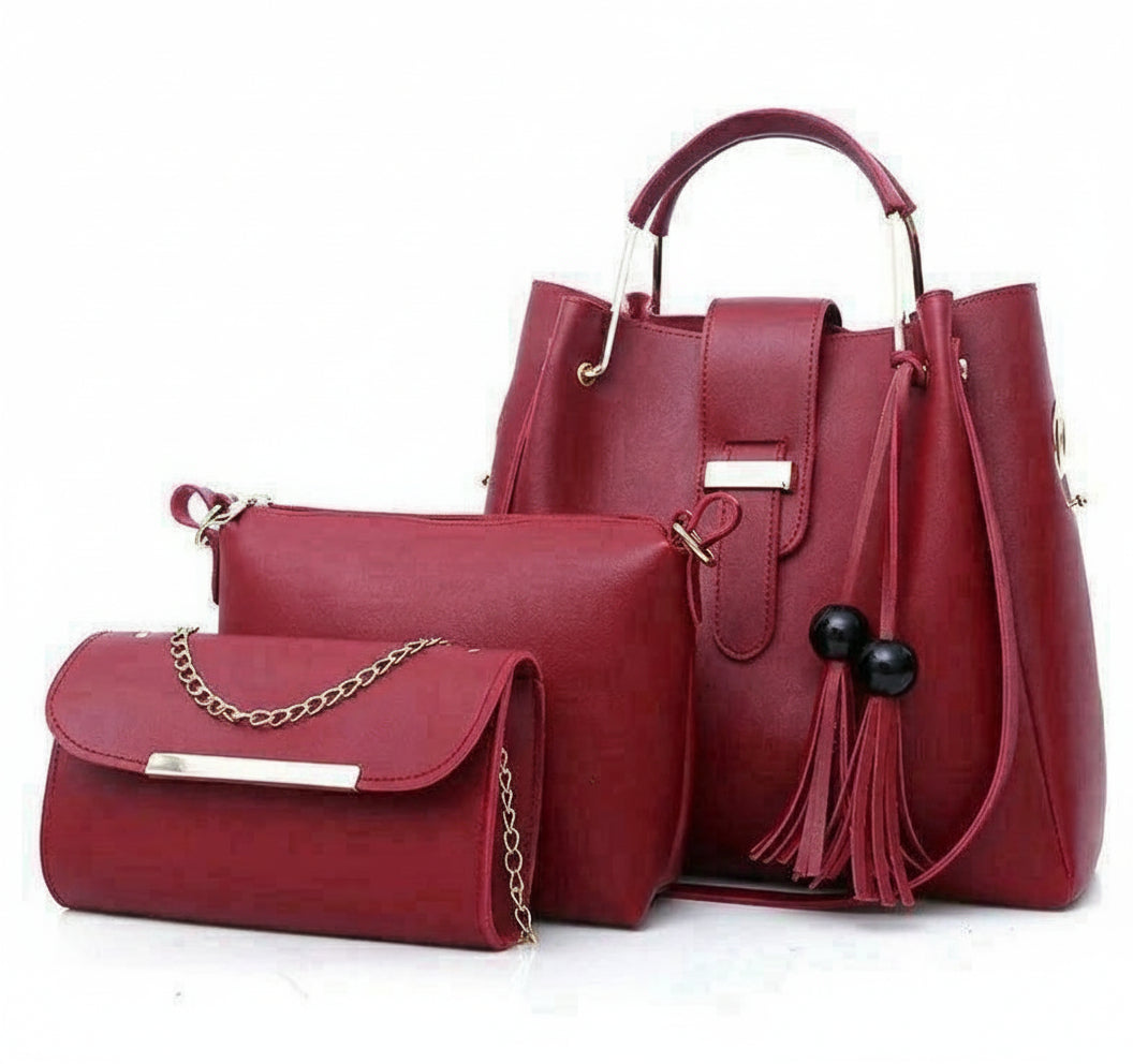 🎀Master Quality 3-Piece Soft Leather Shoulder Bag Set for Girls – Premium Cloud Bag + Hand Clutch + Long Strap 🎀💖