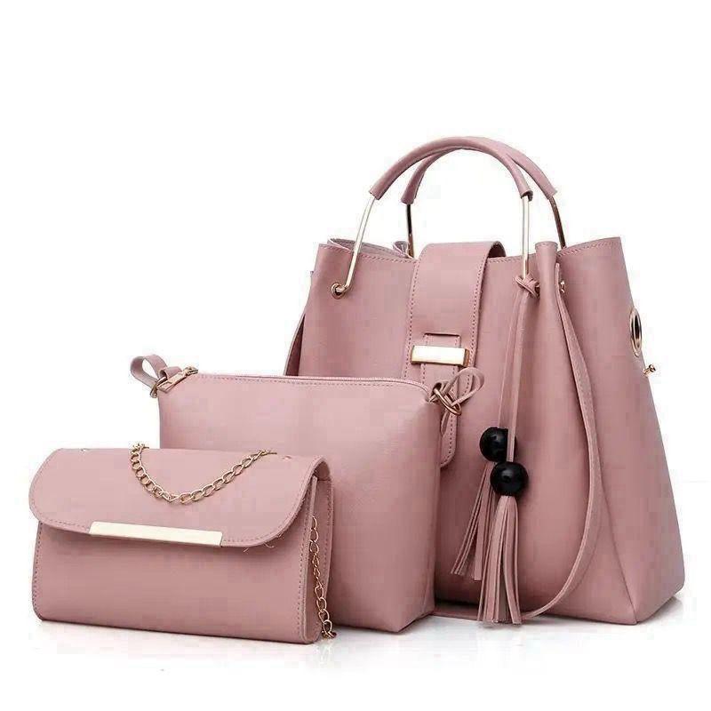 🎀Master Quality 3-Piece Soft Leather Shoulder Bag Set for Girls – Premium Cloud Bag + Hand Clutch + Long Strap 🎀💖