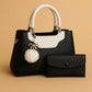 High-Quality Synthetic Leather Handbag – 2-Piece Set with Long Strap & Pom-Pom Charm (7 Colors)