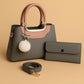 High-Quality Synthetic Leather Handbag – 2-Piece Set with Long Strap & Pom-Pom Charm (7 Colors)