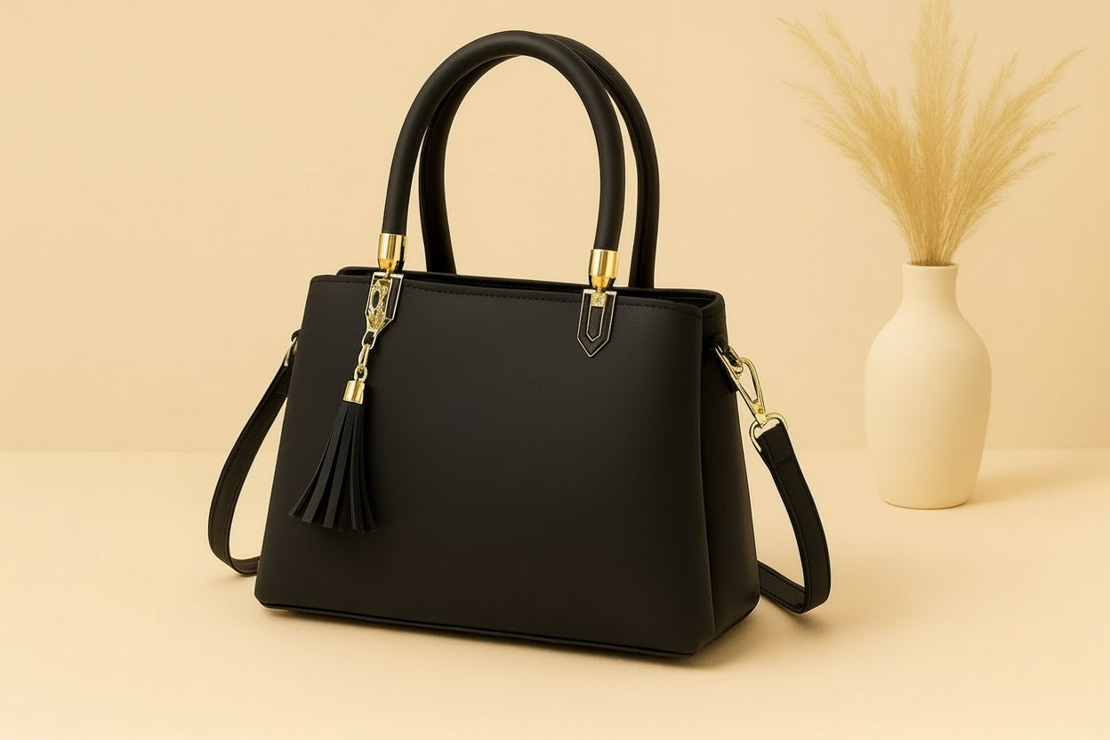 High-Quality Synthetic Leather Handbag – 3 Compartments, Long Adjustable Shoulder Belt Included